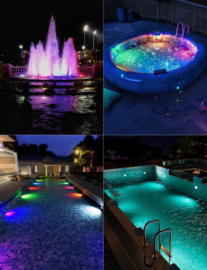 Solar Lights for Pools & Gardens - Waterproof RGB 16 Color Changing LED Lights (4Pack)