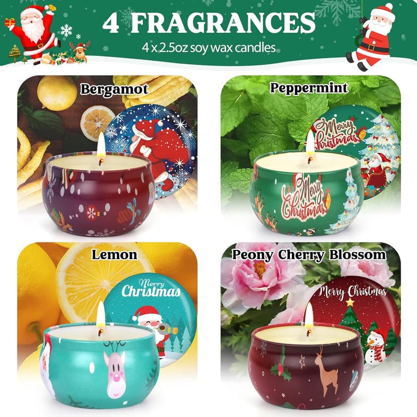 Candles Gifts for Women, 4 Christmas Scented Candles, 4 Mini Hand Cream Lotion & 4 Lip Blam Gift Set for Women, Ideal Party Favors Christmas Gifts Stocking Stuffers for Mom, Coworker, Teacher, Friend