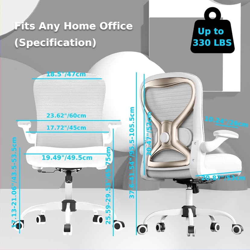 Office Desk Chair with Ergonomic Lumbar Support, Extra-Thick Seat Cushion, Flip-up Arms, Breathable Mesh Back, Computer Task Chair for Home Office