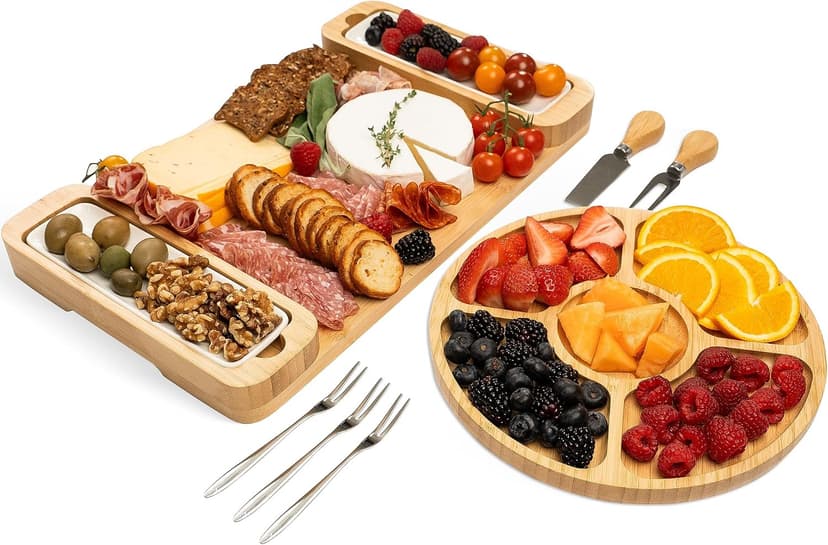 Meat Cheese Platter, Movie Nights, Family Gatherings, BBQ Picnic Essentials, Dinner Party Hosting Appetizer, Wine Nights Charcuterie Boards Set, Bamboo Cheese Tray with Serving Accessories B0CJH76S39