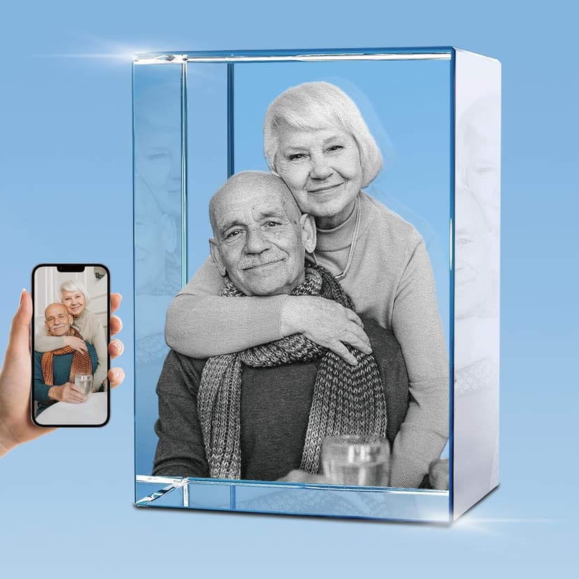 Personalized 3D Crystal Photo, Picture Cube Idea Gift With Your Own Photo, Customized Christmas, Birthday, Wedding Memorial, Mother's Day, Couples Gift for Women, Wife, Husband, Men - Small Portrait