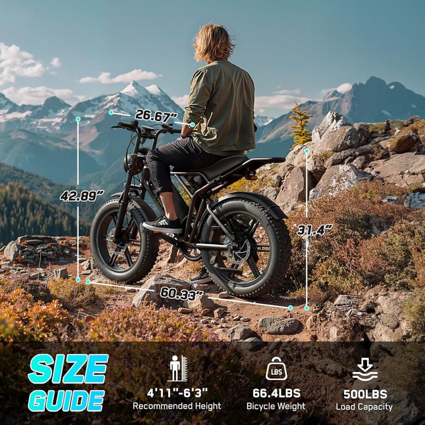 TST Electric Bike for Adults, 1500W Peak Motor 28 MPH 60/100 Miles Fat Tire Ebike with 48V 15Ah/25Ah Removable Battery 20" Electric Dirt Bike Hydraulic Suspension and 7-Speed