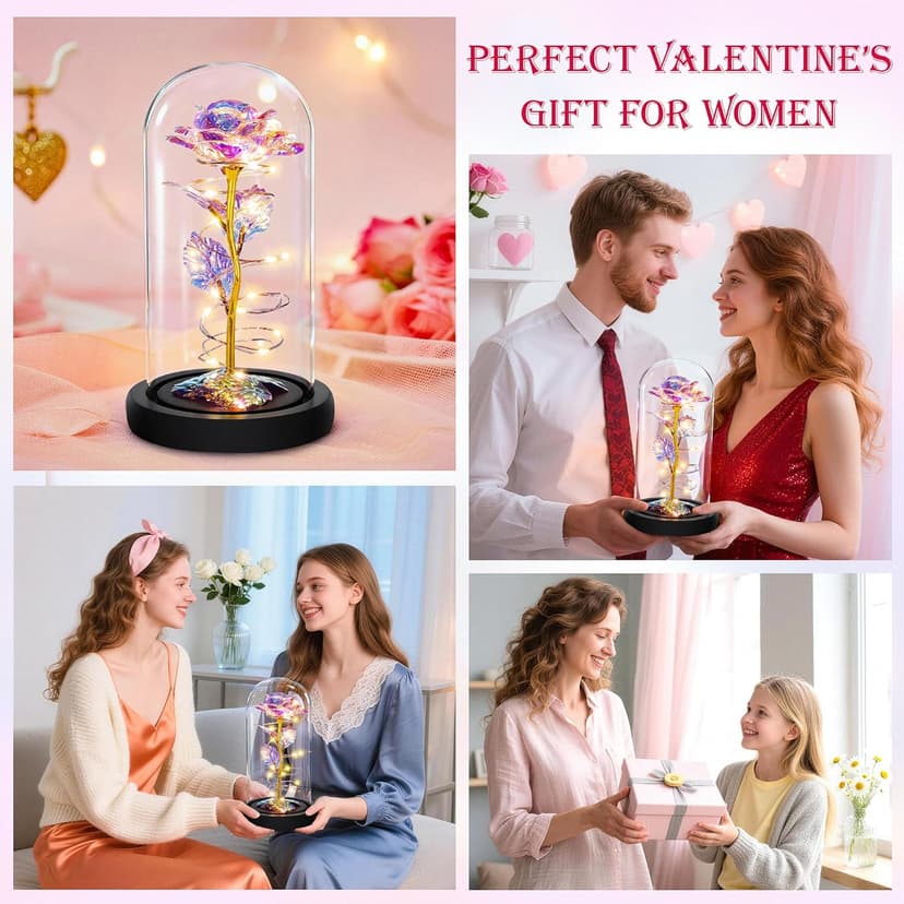 Childom Birthday Gifts for Women,Flowers for Delivery Prime,Colorful Rainbow Light Up Rose in A Glass Dome,Christmas Rose Gifts for Her Mom Women Wife Girl Grandma on Christmas Anniversary Valentines