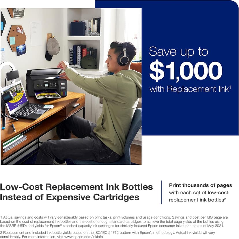 Epson EcoTank ET-2800 Wireless Color All-in-One Cartridge-Free Supertank with Scan and Copy, The Ideal Basic Home Printer - Black