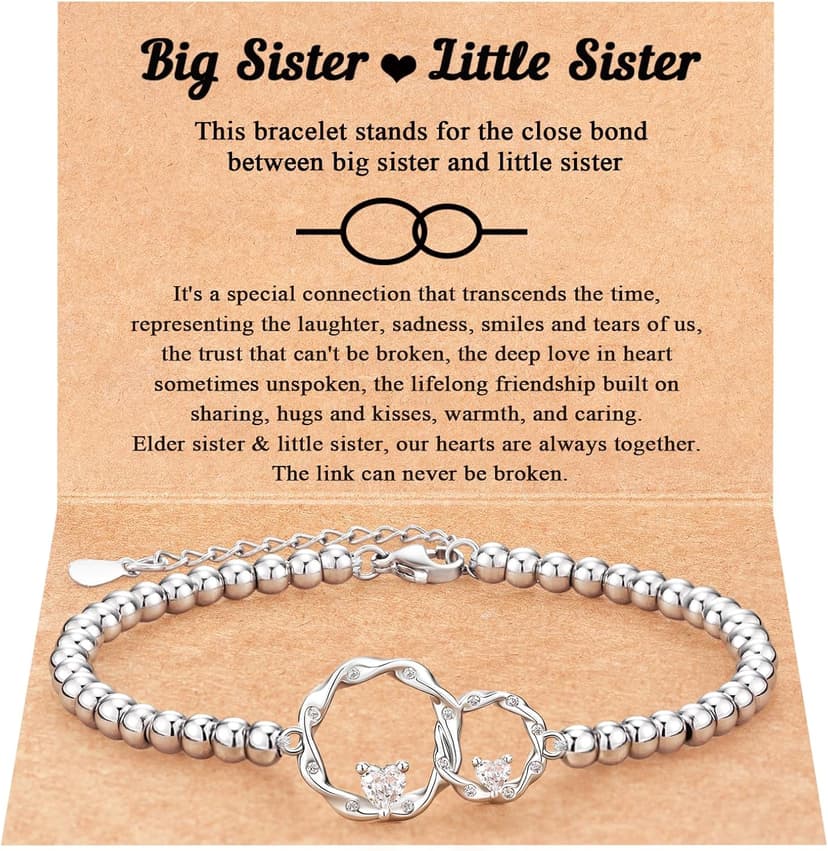 Tarsus Eternal Love Connected at Heart Interlocking 2 Circles Bracelet - Sister Gifts for Birthday, Christmas, Big and Little Sisters