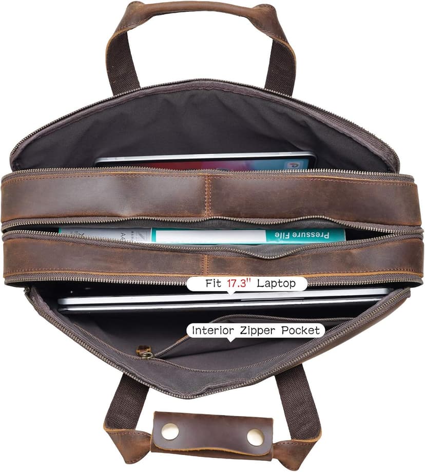 Polare X-Large 18" Full Grain Leather Briefcase For Men Business Travel Case Messenger Bag Fits 17.3" Laptop