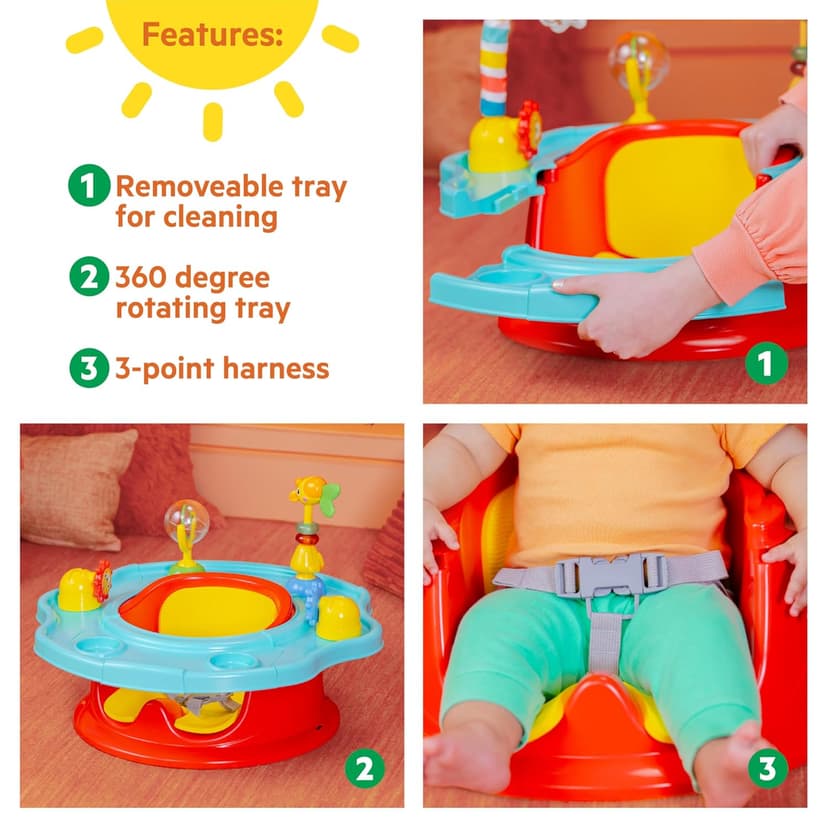 Bright Starts 3-in-1 SuperSeat Playful Paradise, Baby Activity Seat with Toys, Snacking Tray, Booster Seat, BPA Free Tray, Unisex, 6 Months +