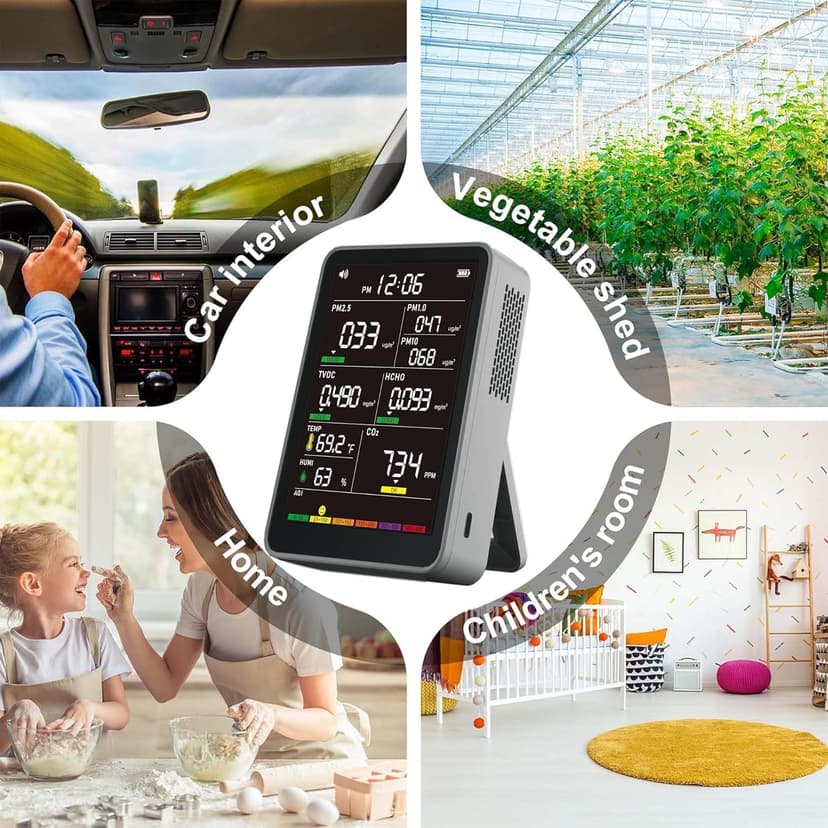 Professional Indoor Air Quality Monitor with AQI Alerts, Portable Real-Time Detector for Home, Car, Plants & Pet (Smog Gray)