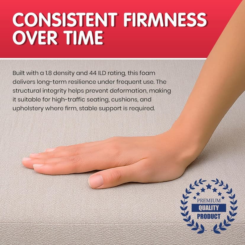 FOAMYFOAM High Density 3 inch Thick, 24 inch Wide, 72 inch Long Upholstery Foam, Cushion Replacement