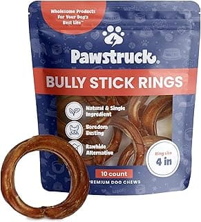 Pawstruck All-Natural 4" Bully Stick Rings for Dogs - Rawhide-Free, 100% Beef, Single Ingredient Dental Chew Bones - Fully Digestible, Low Odor - 10 Count - Packaging May Vary