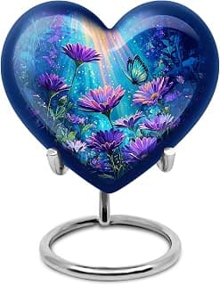 Daisy Bloom Funeral Keepsake for Men & Women - Memorial Gift for Mom & Dad - Urns for Human Remains - Burial Urns for Adult Ashes Husband - Heart Shape - Small Keepsake 3 Inch - Pack of 1 B0FV8W29L6
