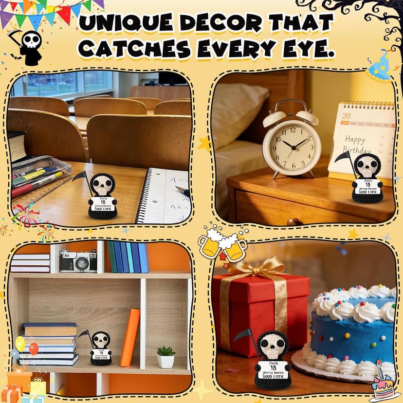 Unique 18th Birthday Gifts for Women Men - Mini Handmade Crochet Grim Reaper - Adulting Funny 18 Year Old Milestone Gag Gifts for Him Her - Handmade Crochet Desk Decor B0GS9Q8J46