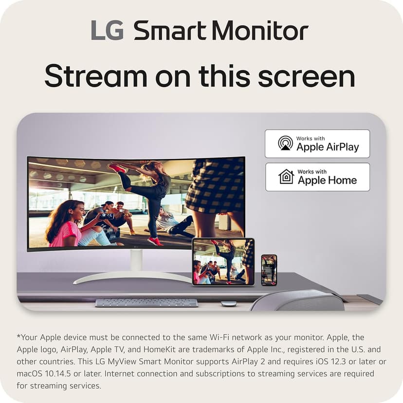 LG 34SR60QC-W 34-inch QHD (3440x1440) Curved Smart Monitor with Streaming, UltraWide Screen, webOS, HDR10, 100Hz, Built-in Speaker, AirPlay2, Screen Share, Bluetooth, ThinQ App, White