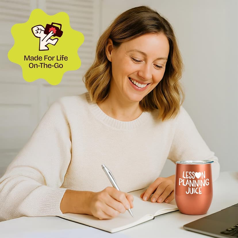 KLUBI Teacher Birthday Gifts for Women - Lesson Planning Juice Wine Tumbler 12oz with Lid and Straw - College Graduation Gifts for Teachers, Student Teacher Congratulations, Cute New Teacher's Gift