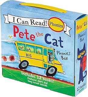 Pete the Cat 12-Book Phonics Fun!: A Box of 12 Mini-Books Featuring Short and Long Vowel Sounds – Expert-Reviewed Beginning Readers for Kids (Ages 3-6) (I Can Read Phonics)