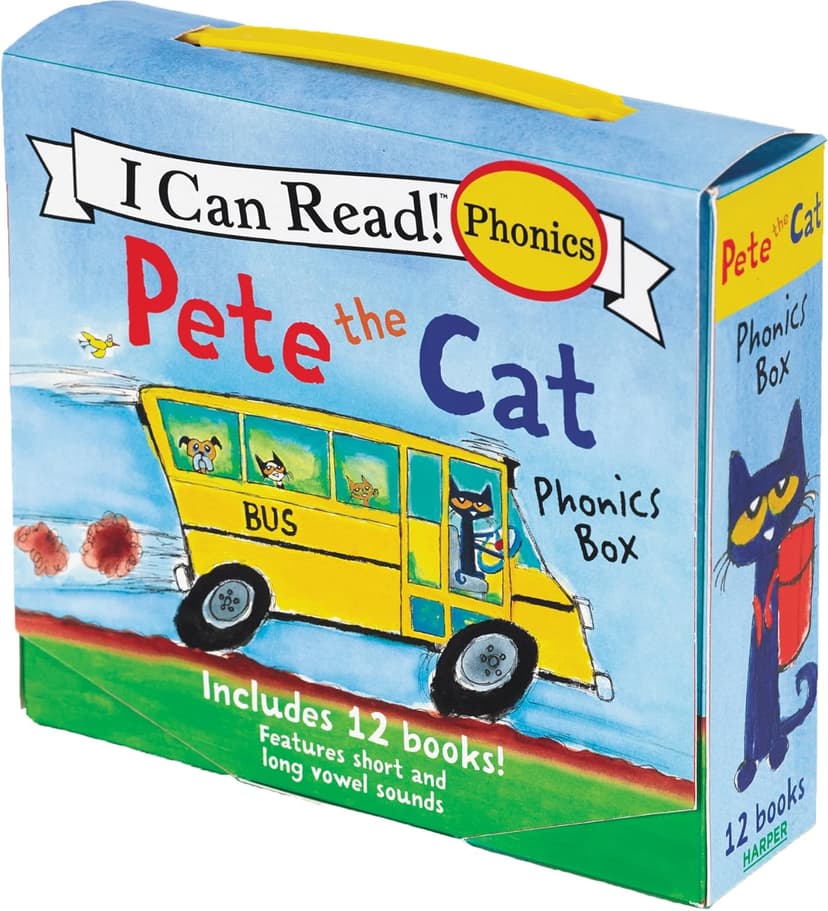 Pete the Cat 12-Book Phonics Fun!: A Box of 12 Mini-Books Featuring Short and Long Vowel Sounds – Expert-Reviewed Beginning Readers for Kids (Ages 3-6) (I Can Read Phonics)