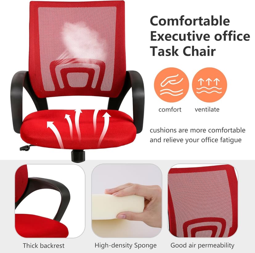 PayLessHere Home Office Chair Desk Computer Chair Adjustable Ergonomic Chair Lumbar Support Armrest Executive with High Density Mesh 360 Degree Swivel Chair for Adults Chair (Pack of 1, Red)