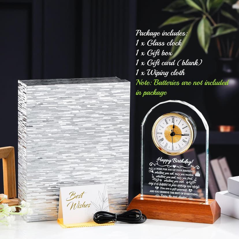 Unique Birthday Keepsake, Wooden LED Light Base, Presents for Daughter Son Mom Dad Granddaughter Friends, Home Office Decor Arikyrist Happy Birthday Gifts for Women Men Glass Quartz Clock for Him Her B0GJ4XSTVF