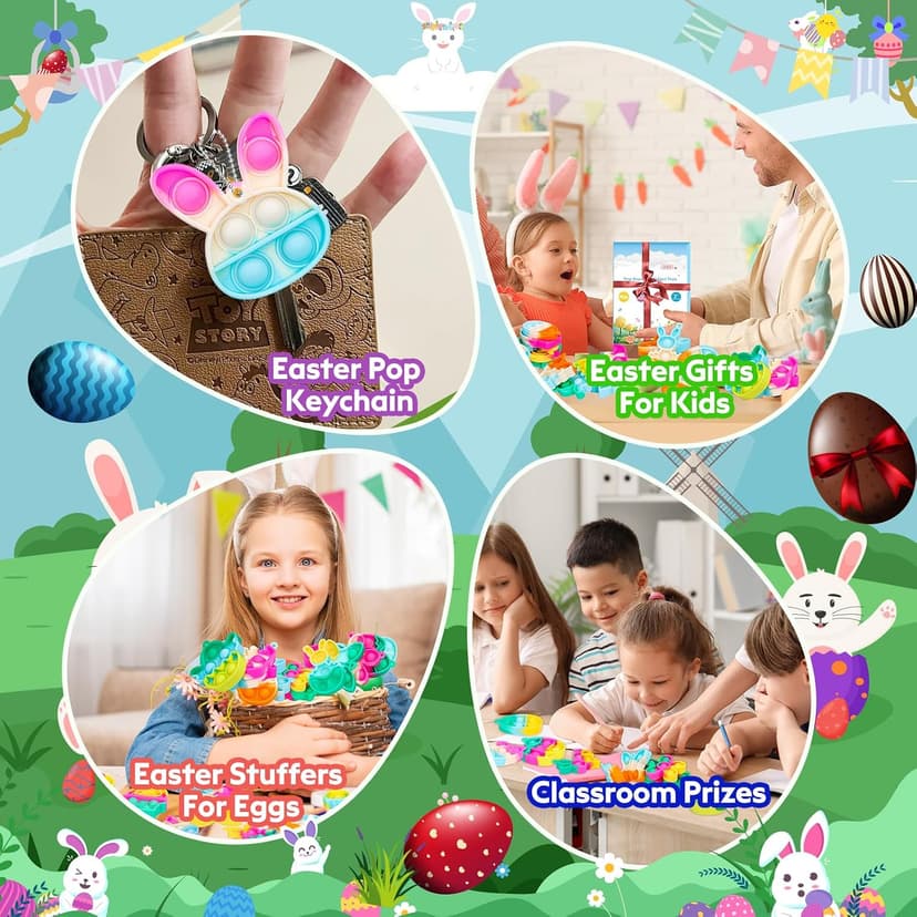 Easter Egg Fillers Basket Stuffers Mini Pop Keychain It Goodie Bag Stuffers Fidgets for Classroom Prizes Kids Party Supplies Easter Pop Fidget Toys Bulk Its Easter Party Favors for Kids 24 Pack Gifts B0DPLXDGMR