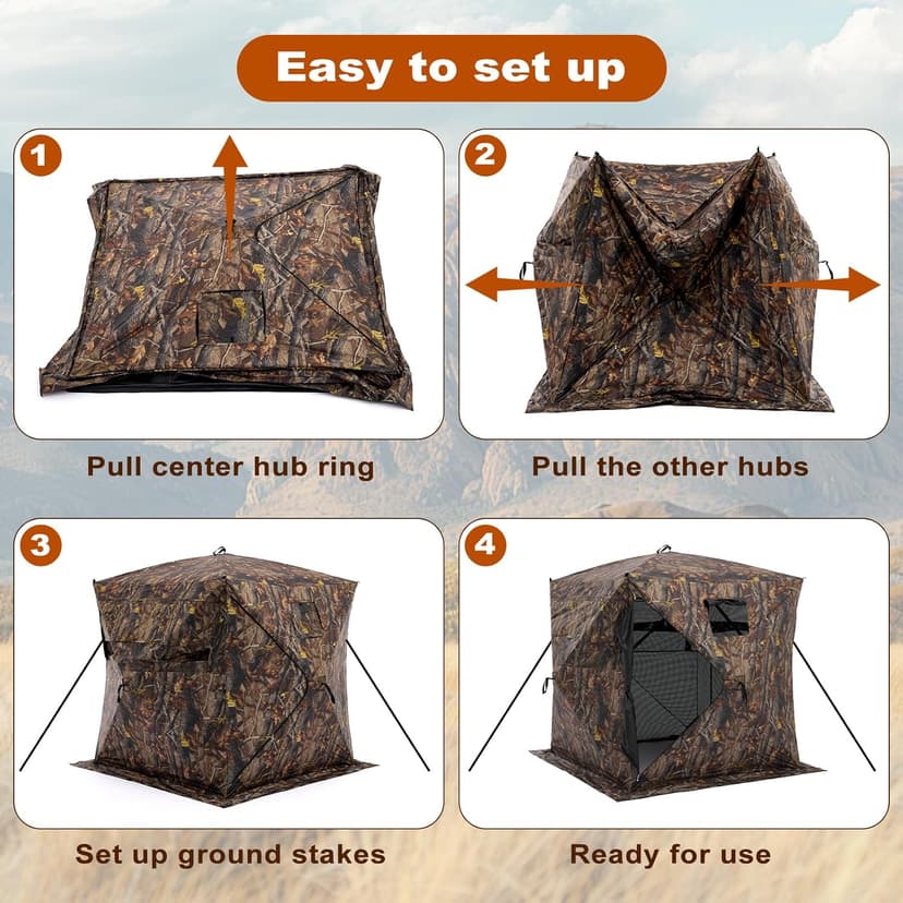 OLIXIS 270°See Through Hunting Blind, 2-3 Person Pop Up Camouflage Tent with Carrying Bag, Portable Hunting Tent with Accessory Bag