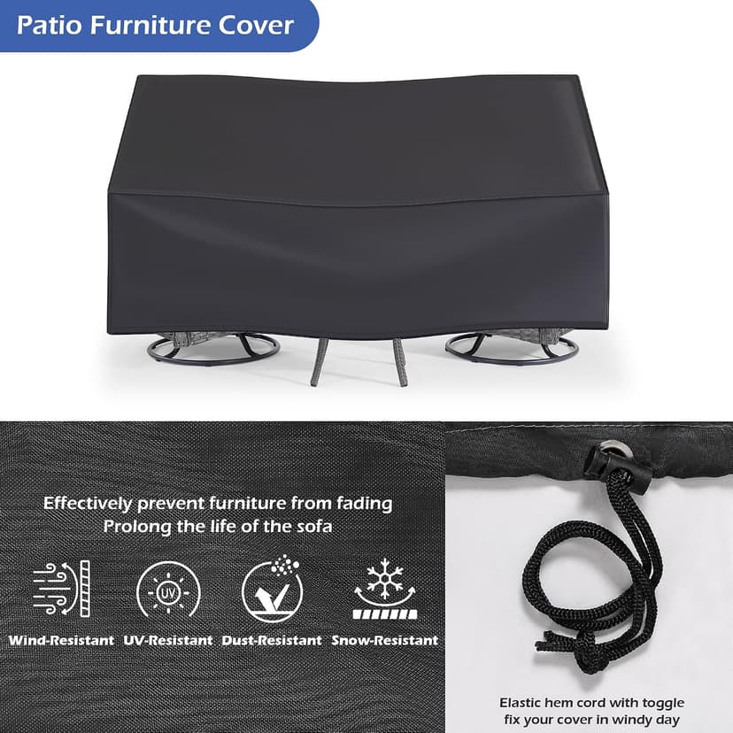 Wumiokio Patio Furniture Sets, 3 Pieces Wicker Outdoor Furniture - 360 Degree Swivel Rocking Chairs and Rattan Side Table for Garden,Porch,Backyard (Grey Wicker/Blue Cushion, 3PCS - Swivel Chairs)