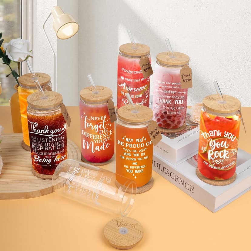 Beer glass cup, thank you gifts for staff coworker, gift box, hanging cards and coaster, birthday gift for team, men, women 8 Set Employee Appreciation Gifts Glass Cups, 16oz Can Coffee Cups B0DRN7HG9B