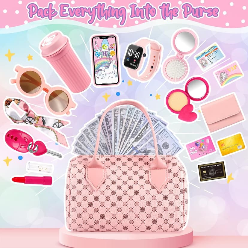 32Pcs Role Play Set with Handbag, Water Bottle, Scarf, Pretend Makeup, Birthday Gifts, Mom-Daughter Bonding, Multi-Scene Play Oisacirg Play Purse with Watch, Phone, Pretend Play Toys for Girls Ages 3-8 B0D7CQGK8X