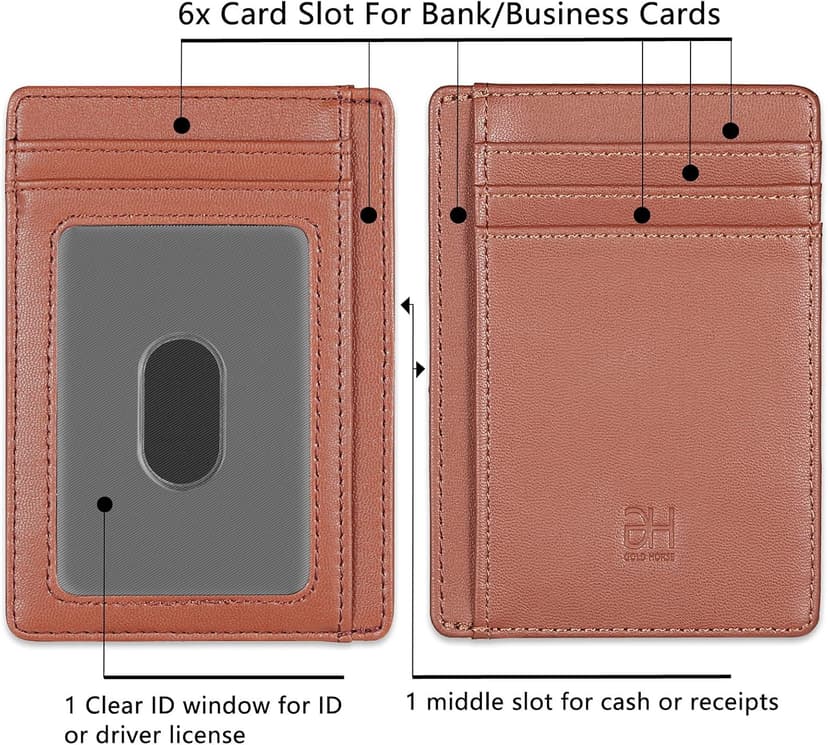 GH GOLD HORSE Slim RFID Blocking Card Holder Minimalist Leather Front Pocket Wallet for Women
