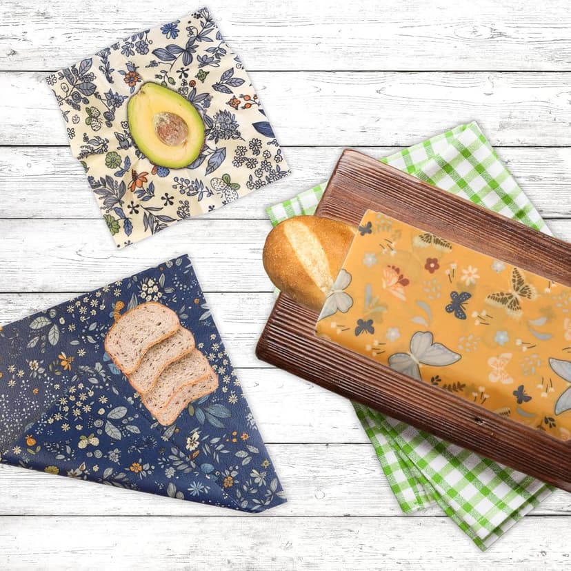 Reusable Beeswax Wrap - 9 Pack Beeswax Wraps for Food, Eco-Friendly Beeswax Food Wraps, with Mesh Grocery Bag & 2 Beeswax Bars, Reusable Food Storage Wrap Set, Sustainable Gifts