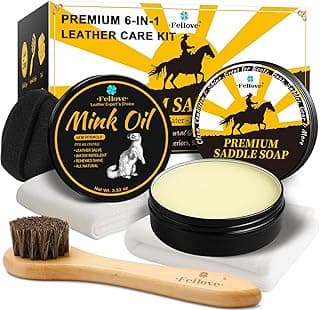 Feilove Leather Boot Care Kit – Mink Oil & Saddle Soap for Leather with Applicators & Cloths – 6-Piece Leather Shoe Care Kit for Cowboy Boots, Work Boots, Shoes & Tack