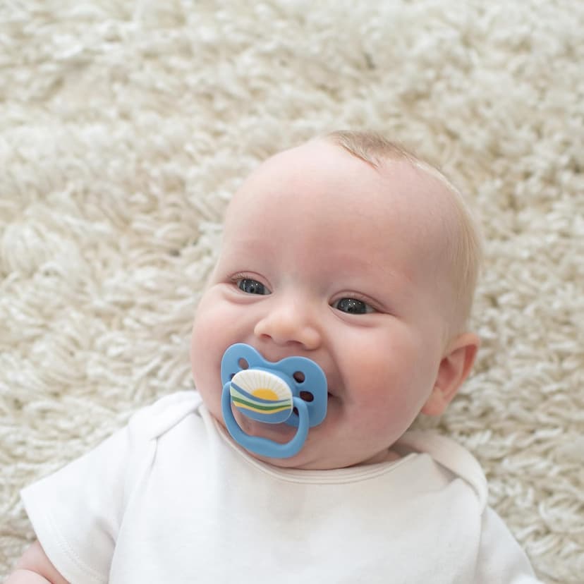 Dr. Brown's Advantage Baby Pacifier, Fully Symmetrical Soother with Soft Silicone Bulb, Blue Sunrise, 0-6m, BPA Free, 2 Pack