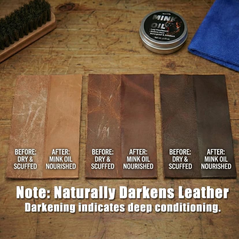 OKOstand Mink Oil Leather Conditioner Kit, 4-in-1 Boot Care Set with 3.52 oz Mink Oil & Horsehair Brush