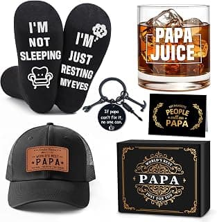 Papa Gifts from Grandkids Papa Birthday Gifts for Men Happy Birthday Gift Ideas for Best Papas from Grandson Granddaughter Grandchildren Funny Gift Set for Christmas, Fathers Day with Hat, Wine Glass B0FW57CH3S