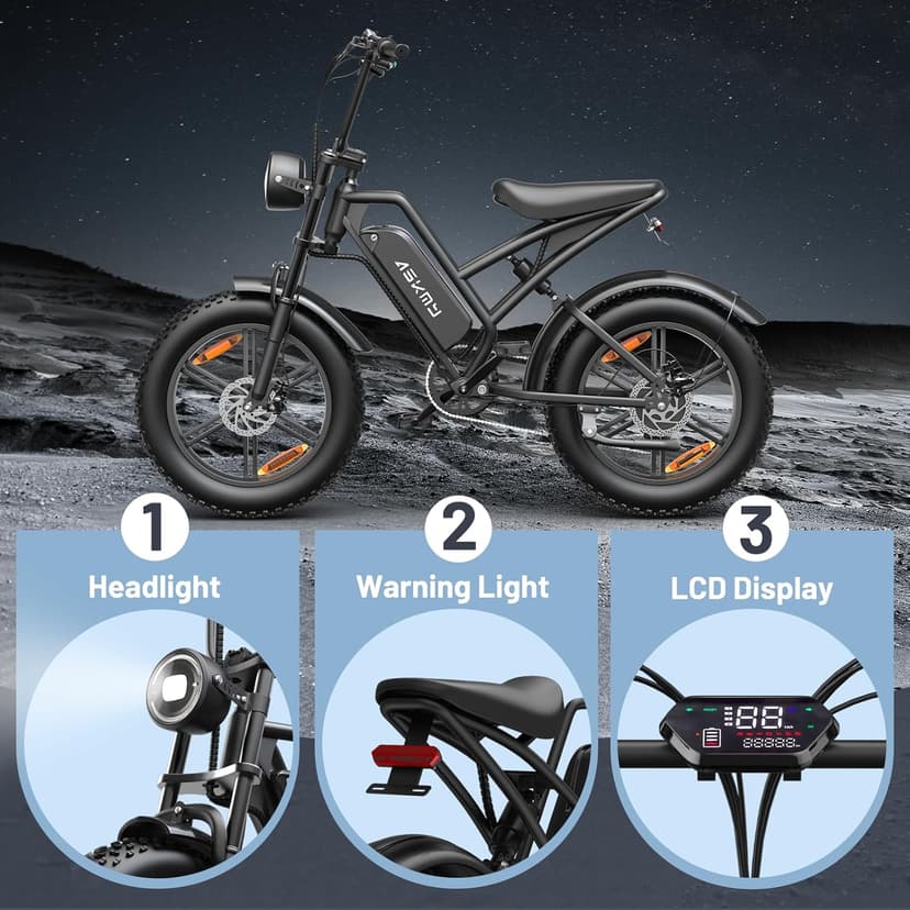 Electric Mountain Bike for Adults, 1500W Peak Motor Ebike, 28 MPH and 60 Miles PAS Range, 20 Inch Fat Tire Dirt E Bike for All-Terrain, 7 Speed, Electric Bicycles with 48V 15Ah Removable Battery