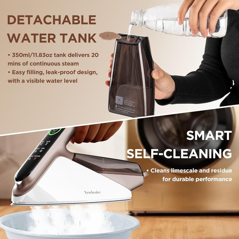 Newbealer Steam Generator Iron, 1500W Turbo Steamer for Clothes, 2 Bar Pressure Clothes Iron, 4 Steam & 4 Dry Heat Modes, Fast Heat-Up, 350ml Detachable Tank, Auto-Off, Self-Cleaning (Gold)