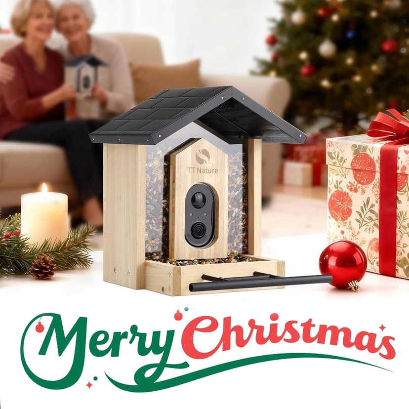 TT Nature Bird Feeder with Camera, Upgraded 1.5L Smart Birdhouse Al Identify for 10000 Plus Species, Auto Capture & Real-time Notifications, Ideal Gift for Bird Lovers (Iron Roof)