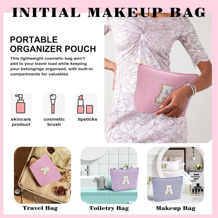 Christmas Gifts 2025 for Girls - Stocking Stuffers for Teen Girls Makeup Bag Set, 6 7 8 9 10 11 12 Year Girl Birthday Gift, Initial Travel Makeup Bags, Christmas Birthday Gifts for Girl
