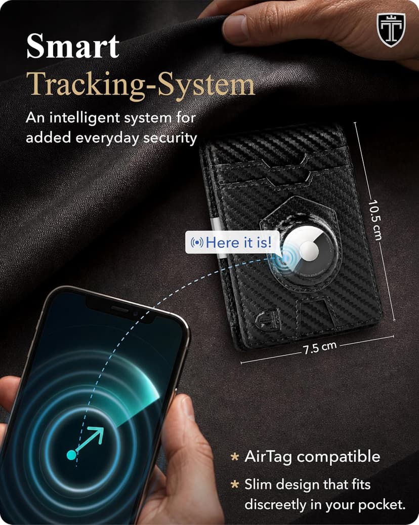 TRAVANDO AirTag* Wallet Mens Wallet with Money Clip Air Tag Wallet Card Holder RFID Blocking Bifold Gifts for Men