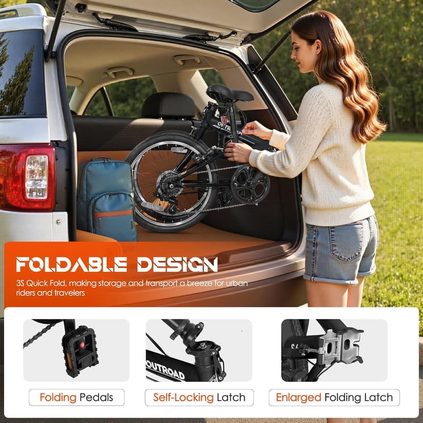 20-inch 7-Speed Folding Bike - Lightweight Aluminum Frame, Adjustable Stem, Easy Foldable Bicycle for Commuting & Storage, Multiple Colors