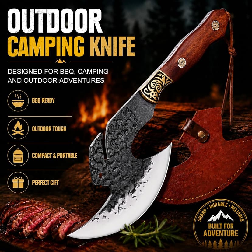 High carbon steel kitchen axe for meat cutting. Ideal for outdoor BBQ & camping. Premium birthday gift box for men & dad Topfeel Hand Forged Meat Cleaver,6.2" Viking Knife with Sheath gift for men B0FVSNSCRK