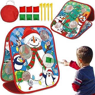 Christmas Party Games for Kids Adults, Bean Bag Toss Game Toys Double-Sided Foldable Cornhole Board with 8 Score Hole Christmas Theme Family Party Supplies Gifts for Carnival Yard Indoor Outdoor