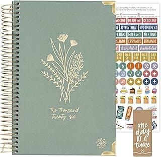 bloom daily planners HARDCOVER 2026 Planner (January to December) - A5 Task Goal Planner for Women - Monthly & Weekly Inspirational Agenda Book - 5.5" x 8.25" - Linen, Green