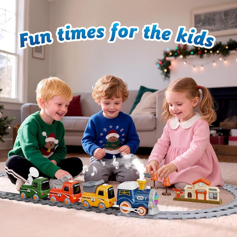 Hot Bee Train Set for Toddlers with Steam - Light Up & Sound Choo Choo Train, Electric Train Set for Toddlers 2-4, Magnetic Connection Train Toys, Birthday Gifts for Boys Girls 3 4 5 6