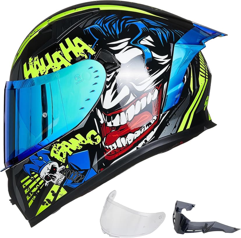 ILM Motorcycle Helmet Full Face with Pinlock Compatible Clear&Tinted Visors and Fins Street Bike Motocross Casco DOT Model Z501(Surprise Yellow, Large)