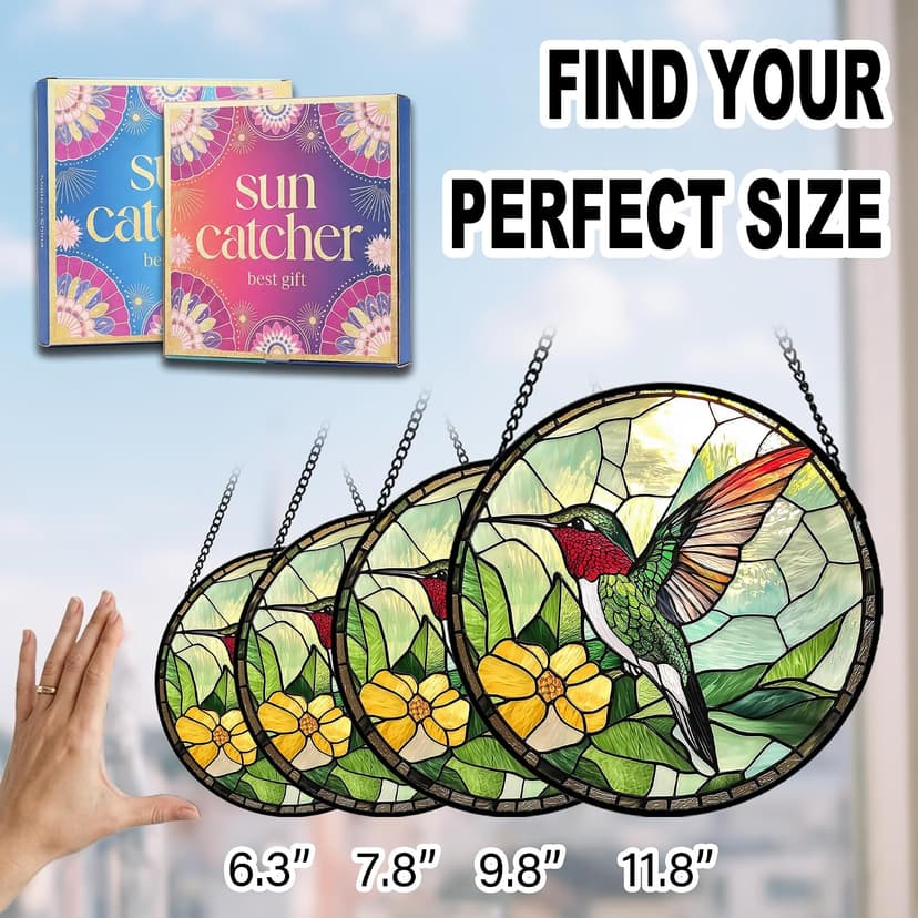 Christmas Stocking Stuffers Birthday Mothers Day Acrylic Decor Gift for Bird Lover Woman Mom Grandma Nana Wife Mother In Law Hummingbird Flower Suncatcher Sun Catchers Indoor Window Gifts for Mom 6.3" B0GQHGDH35