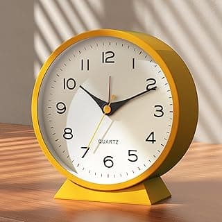 AYRELY® 4.5" Analog Alarm Clock,Small Retro Desk Clock Battery Operated,Slient Metal Table Clock with Light for Living Room Decor,Bedroom,Bedside,Shelf (Orange-Yellow)