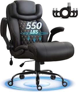 Office Chair, Big and Tall Executive Chairs with Lumbar Support for Back Pain, Breathable Desk Computer Chair with Adjustable Flip-up Armrests, Wide Cushion Swivel Home Office Chair Black PU