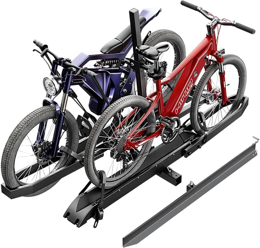 Ebike Rack with Ramp, Foldable Bike Rack for Tow Hitch, Heavy Duty Bike Carrier for 2 Fat Tire Bikes with 300LBS Load Capacity - Fits SUV, Truck, Trailer, RV
