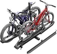 Ebike Rack with Ramp, Foldable Bike Rack for Tow Hitch, Heavy Duty Bike Carrier for 2 Fat Tire Bikes with 300LBS Load Capacity - Fits SUV, Truck, Trailer, RV