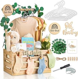 Wooden Baby Shower Crate Closet - Personalized Baby Gift Baskets with Hangers, Large Newborn Boys Girls Clothes Storage Box for Newborn New Parent B0GFMLPWDH